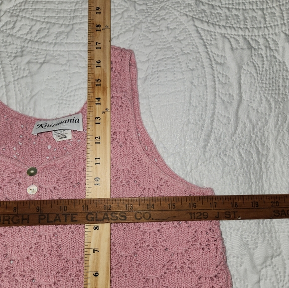 Vintage 1980s Cotton Pink Knit Sleeveless Tank Abalone Buttons by Knitmania - Picture 8 of 11
